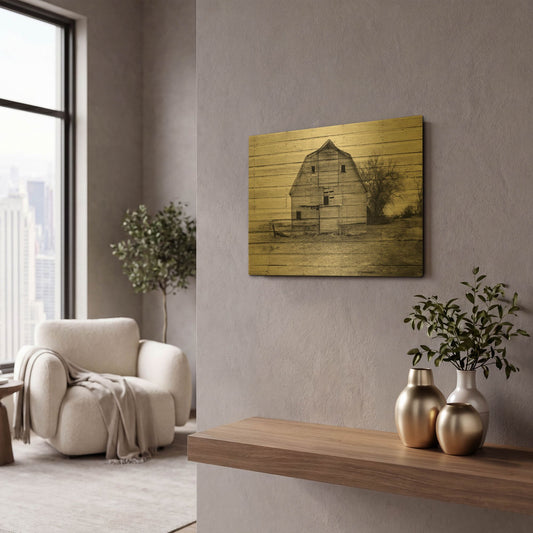 'Lost Farmstead On The Prairie 069' By Gordon Semmens Gold Metal Wall Art