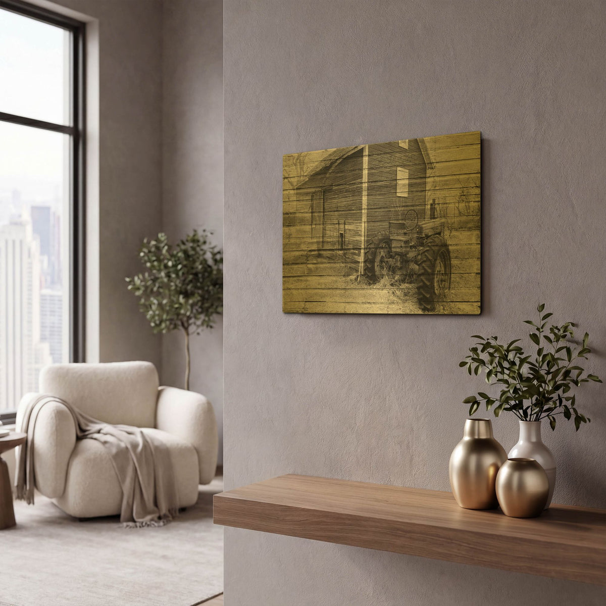 'Lost Farmstead On The Prairie 070' By Gordon Semmens Gold Metal Wall Art