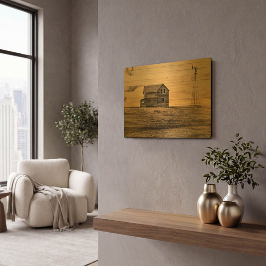 'Lost Farmstead On The Prairie 075' By Gordon Semmens Gold Metal Wall Art