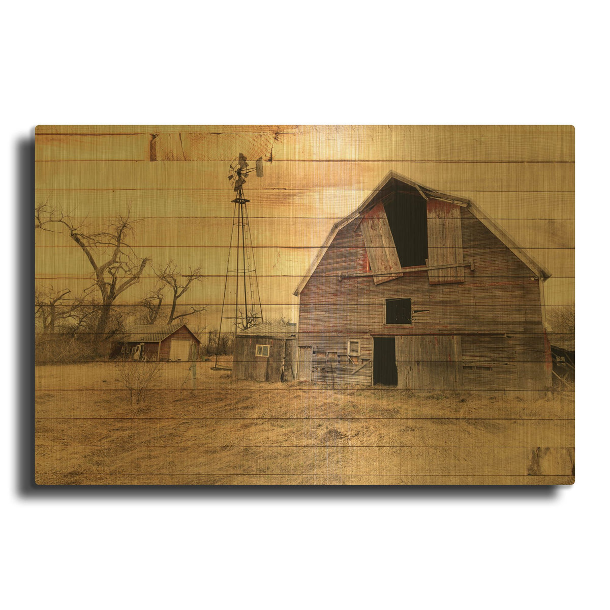 'Lost Farmstead On The Prairie 080' By Gordon Semmens Gold Metal Wall Art