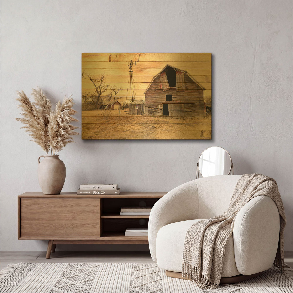 'Lost Farmstead On The Prairie 080' By Gordon Semmens Gold Metal Wall Art