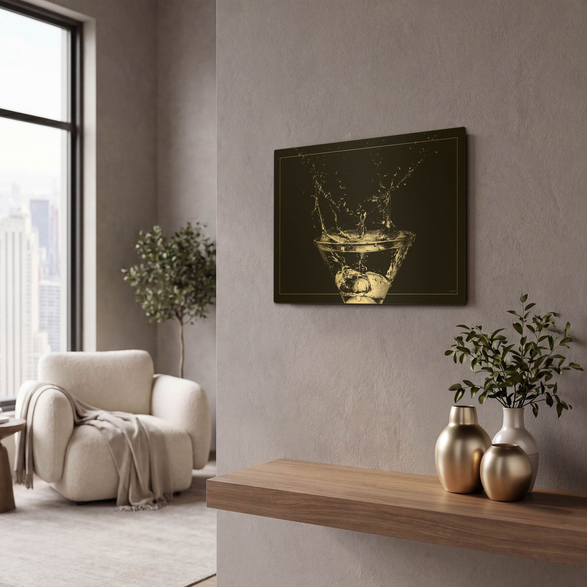 'Martini Splash 14' By Gordon Semmens Gold Metal Wall Art