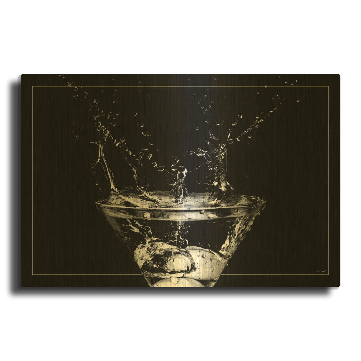 'Martini Splash 14' By Gordon Semmens Gold Metal Wall Art