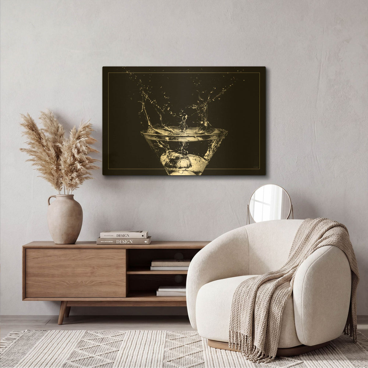 'Martini Splash 14' By Gordon Semmens Gold Metal Wall Art