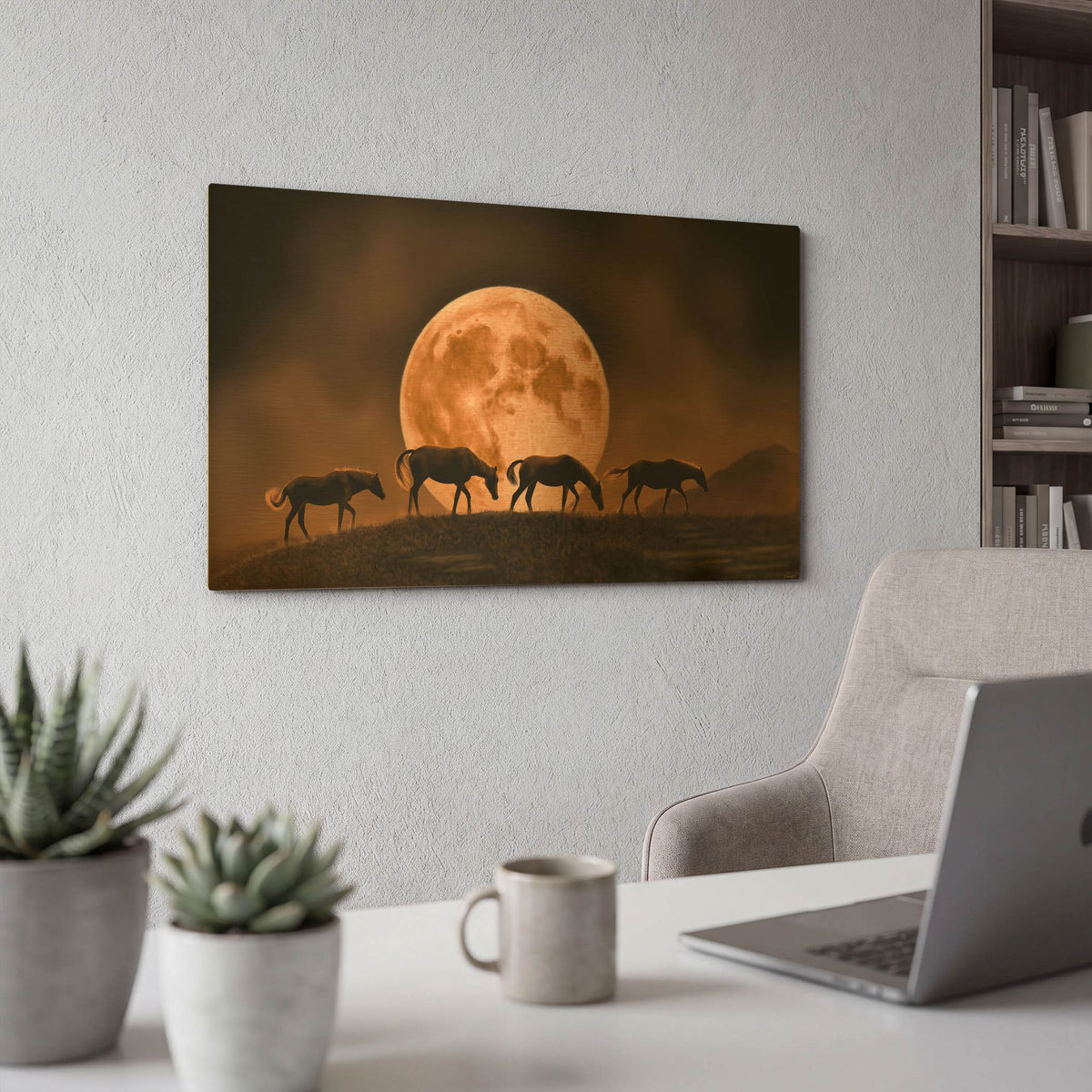 'Moonrise Over The Badlands' By Gordon Semmens Gold Metal Wall Art