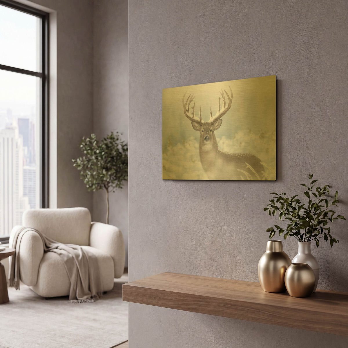 'Whitetail Winter Wonderland' By Gordon Semmens Gold Metal Wall Art