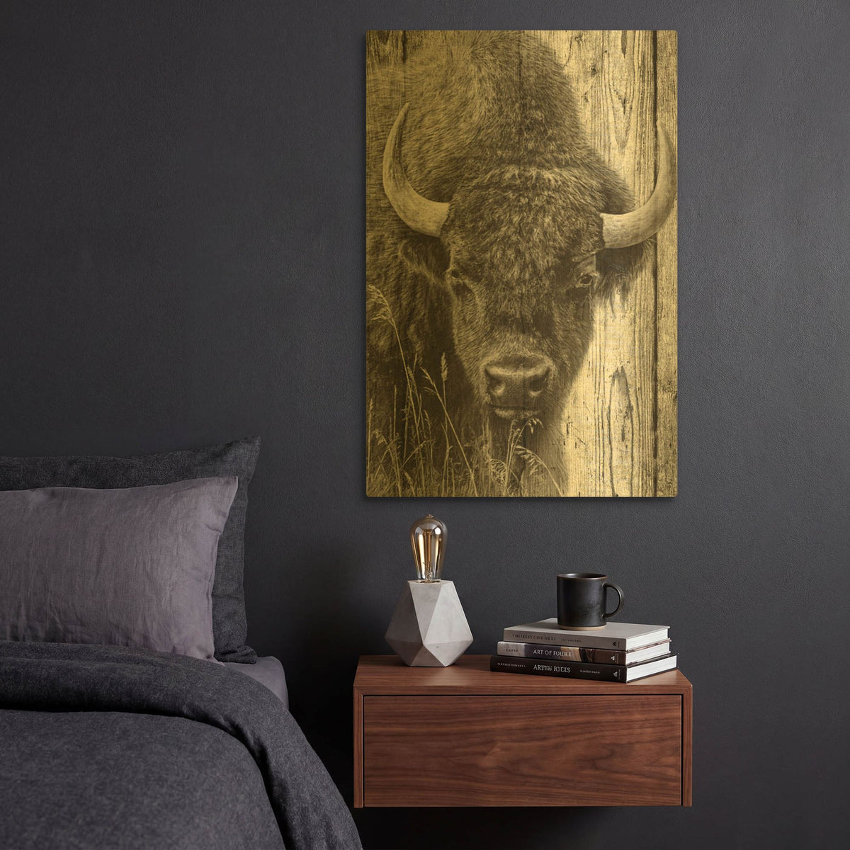 'Woodgrain Antiques 03' By Gordon Semmens Gold Metal Wall Art