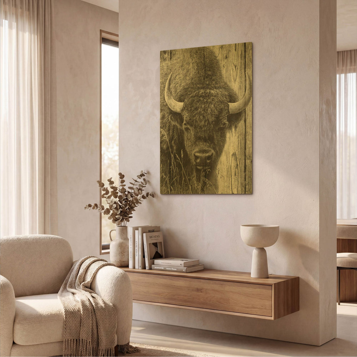 'Woodgrain Antiques 03' By Gordon Semmens Gold Metal Wall Art