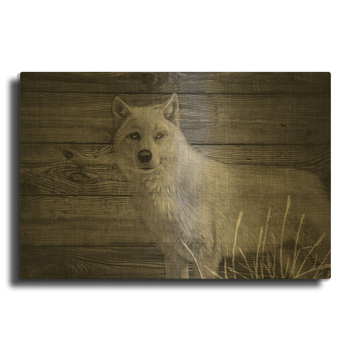 'Woodgrain Antiques 14' By Gordon Semmens Gold Metal Wall Art