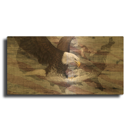 'Woodgrain Antiques Bald Eagle Usa' By Gordon Semmens Gold Metal Wall Art