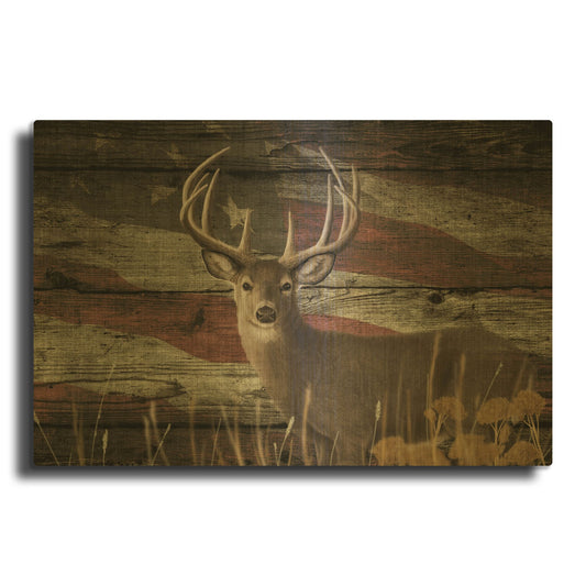 'Woodgrain Antiques Whitetail Buck 3' By Gordon Semmens Gold Metal Wall Art