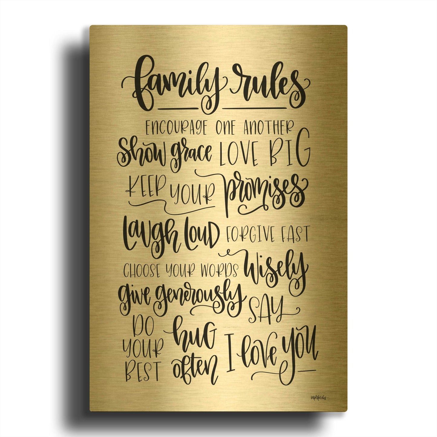 'Family Rules' By Imperfect Dust Gold Metal Wall Art