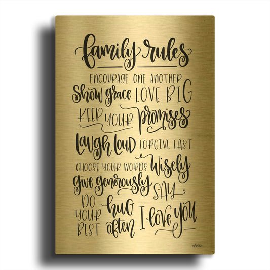 'Family Rules' By Imperfect Dust Gold Metal Wall Art