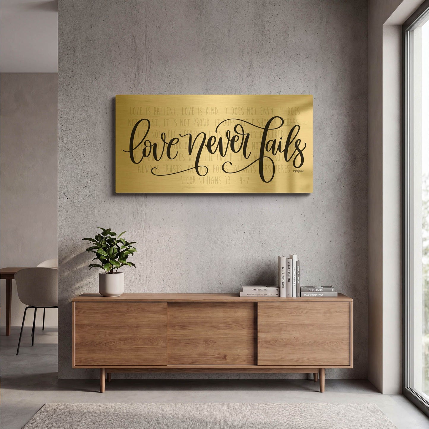 'Love Never Fails' By Imperfect Dust Gold Metal Wall Art