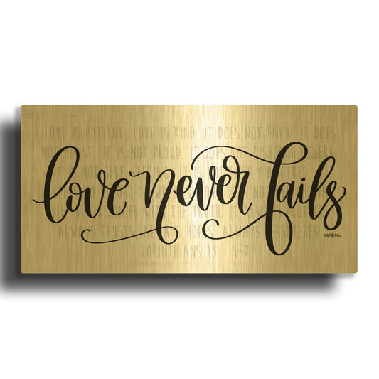 'Love Never Fails' By Imperfect Dust Gold Metal Wall Art