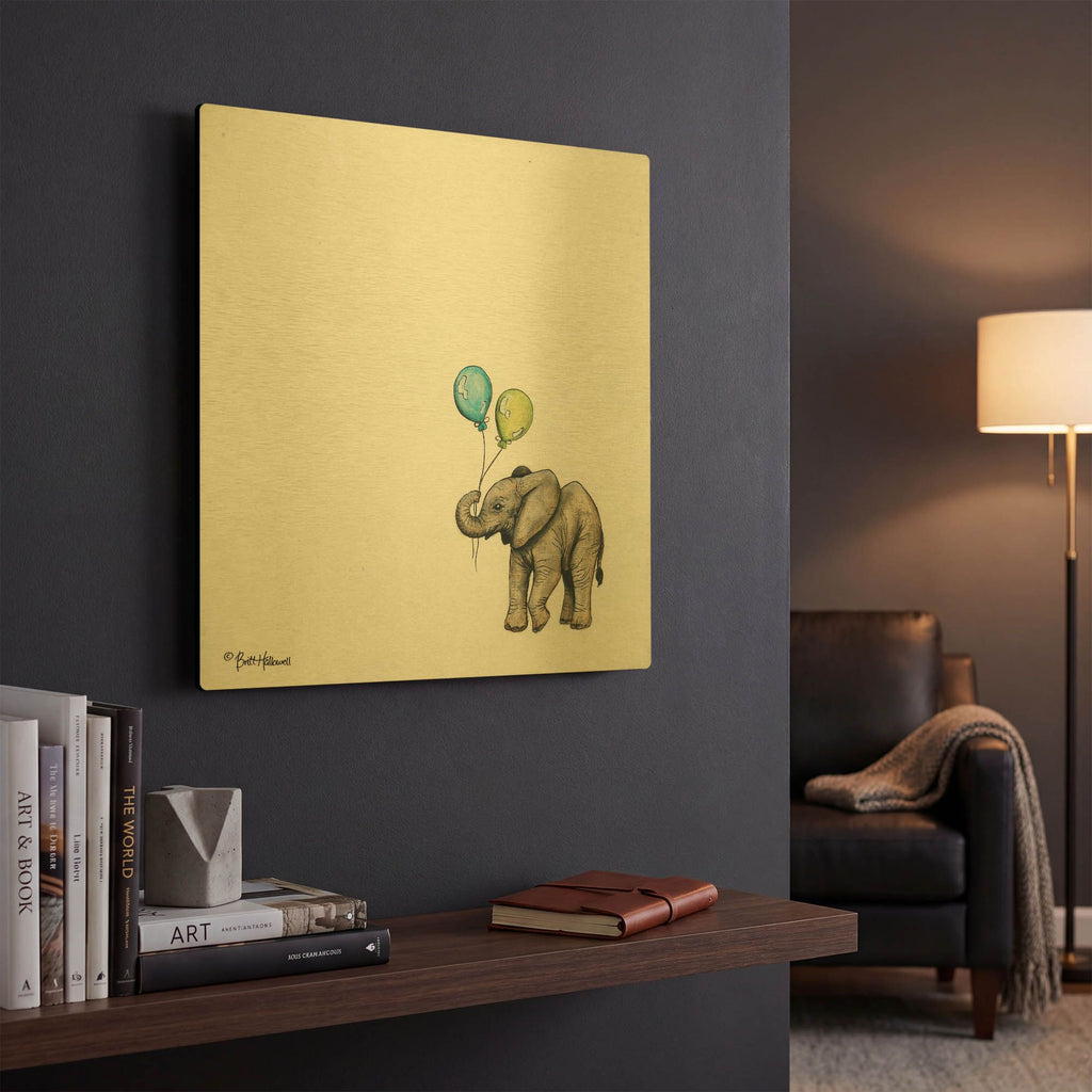 'Nursery Elephant' By Britt Hallowell Gold Metal Wall Art