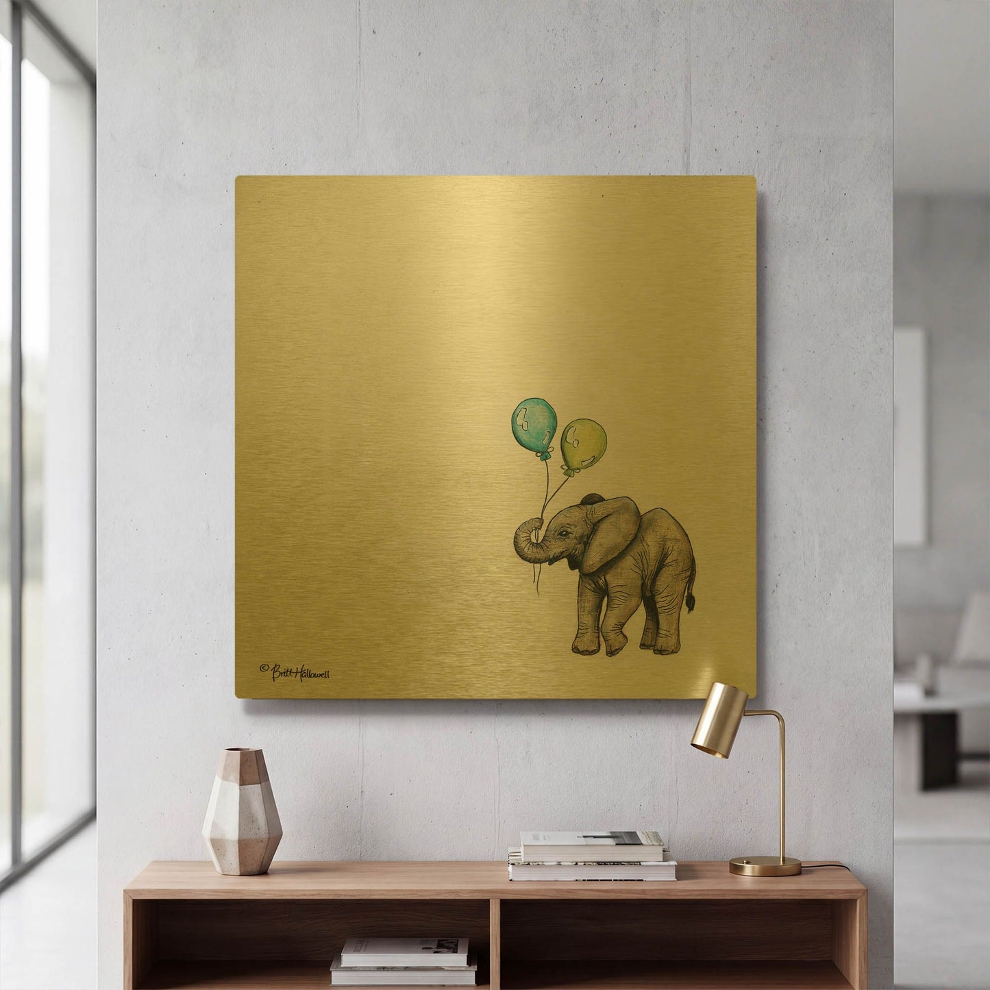 'Nursery Elephant' By Britt Hallowell Gold Metal Wall Art
