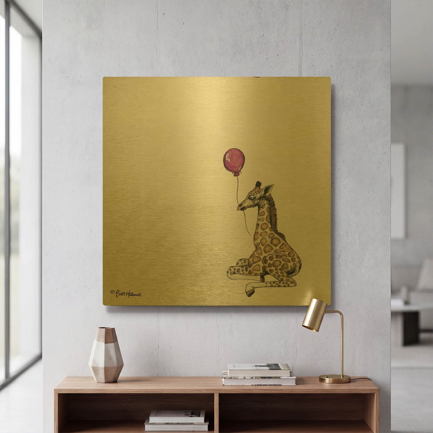 'Nursery Giraffe' By Britt Hallowell Gold Metal Wall Art