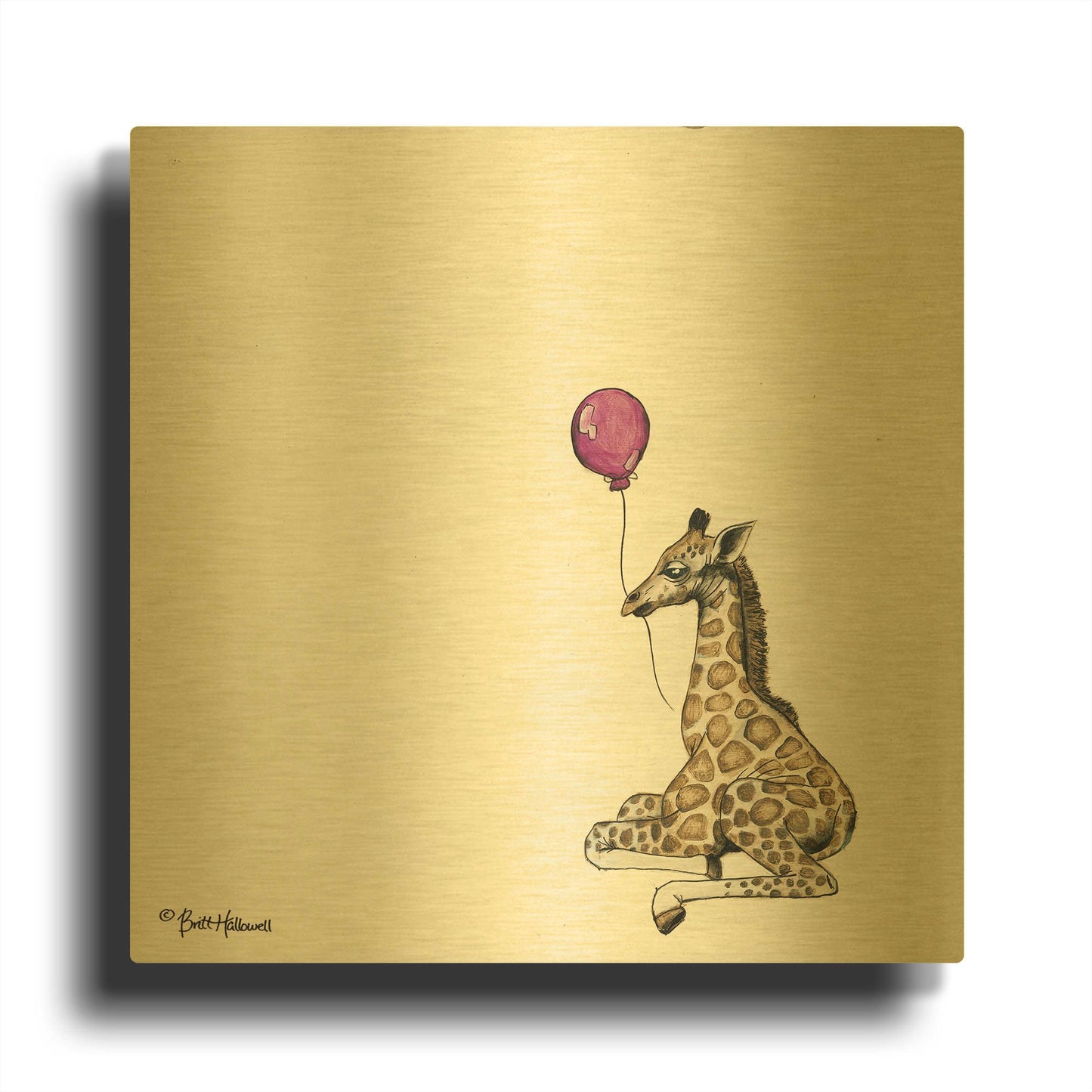 'Nursery Giraffe' By Britt Hallowell Gold Metal Wall Art