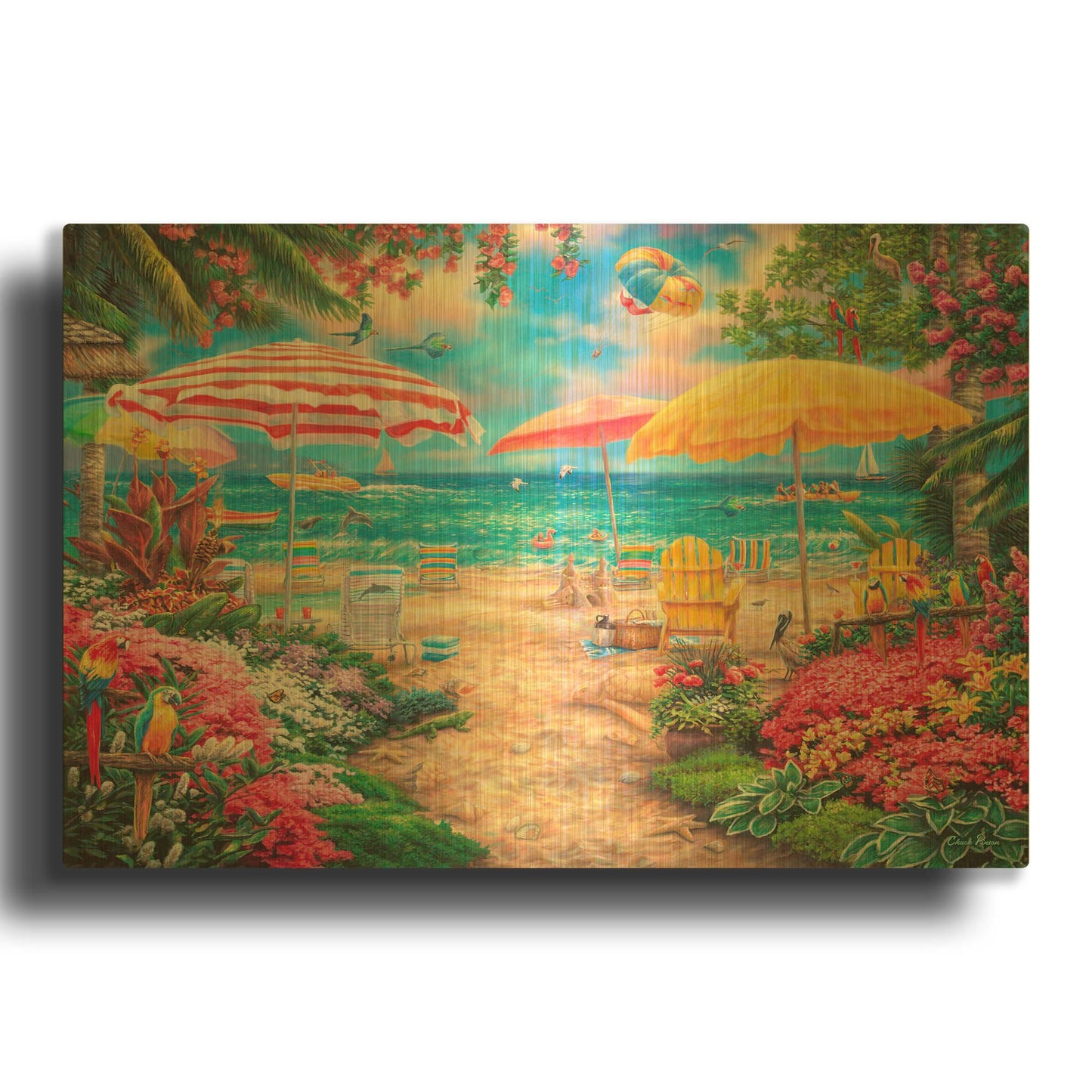 'A Perfect Day At The Beach' By Chuck Pinson Gold Metal Wall Art