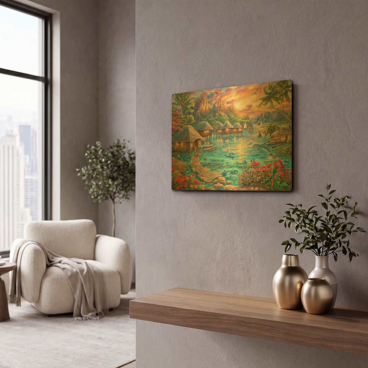 'Tropical Oasis' By Chuck Pinson Gold Metal Wall Art