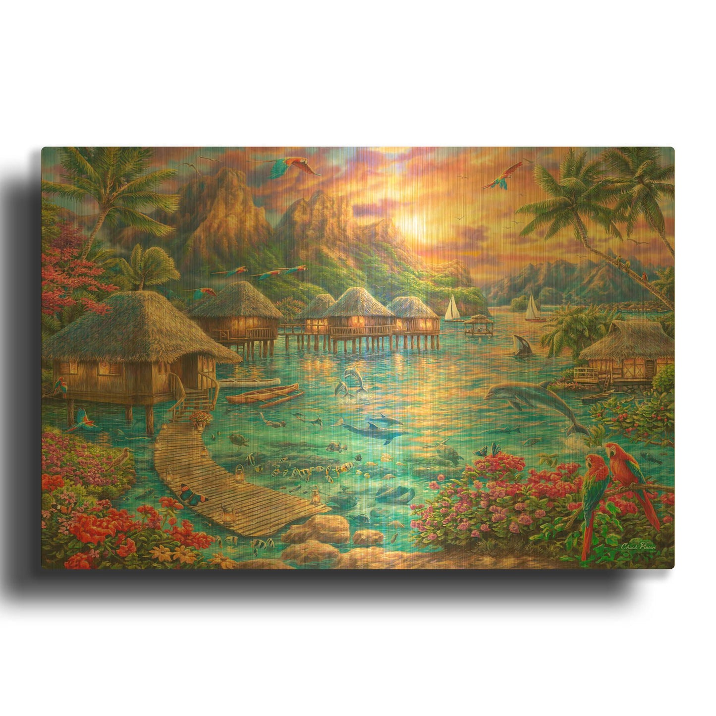 'Tropical Oasis' By Chuck Pinson Gold Metal Wall Art