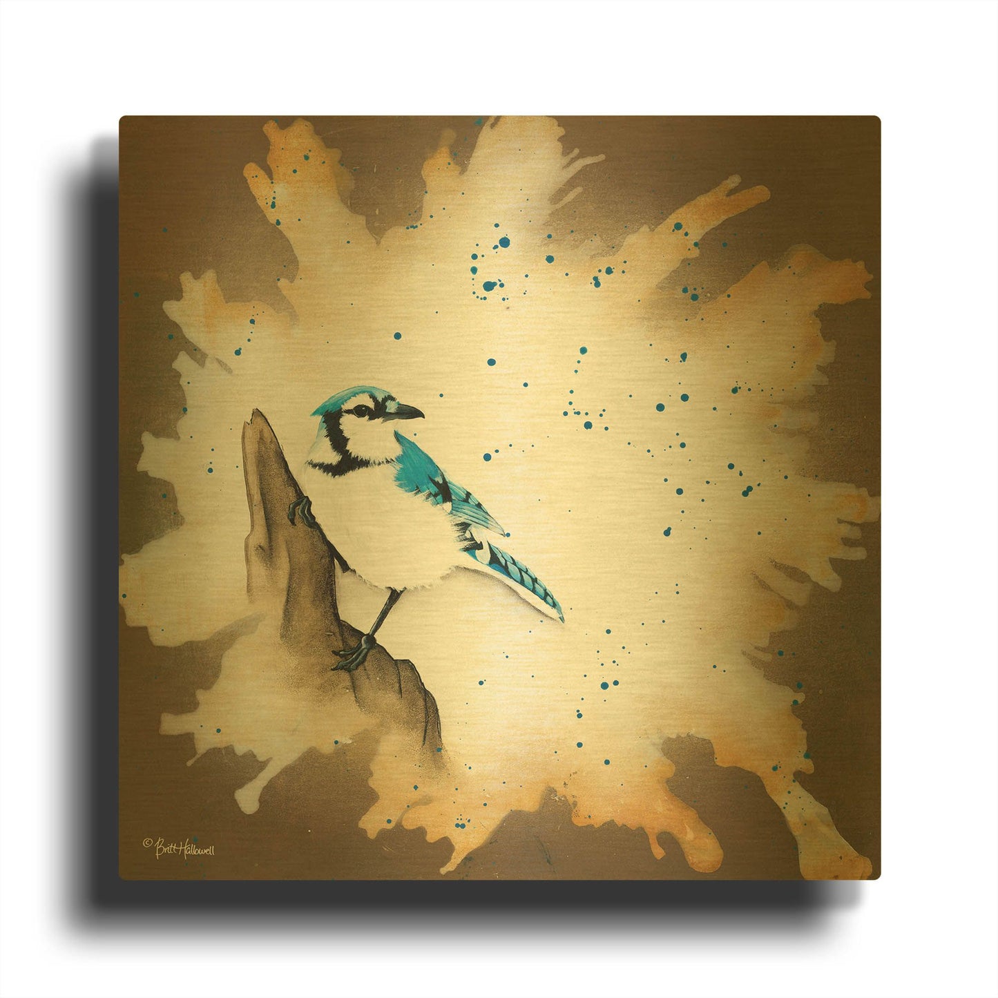 'Weathered Friends - Blue Jay' By Britt Hallowell Gold Metal Wall Art
