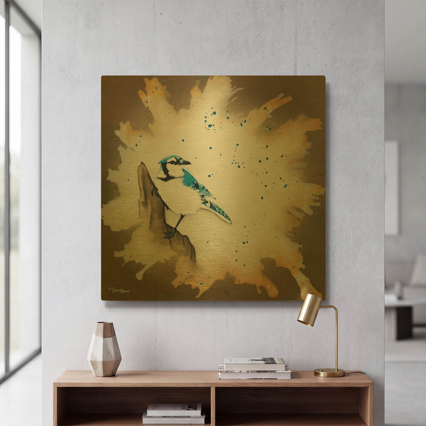 'Weathered Friends - Blue Jay' By Britt Hallowell Gold Metal Wall Art