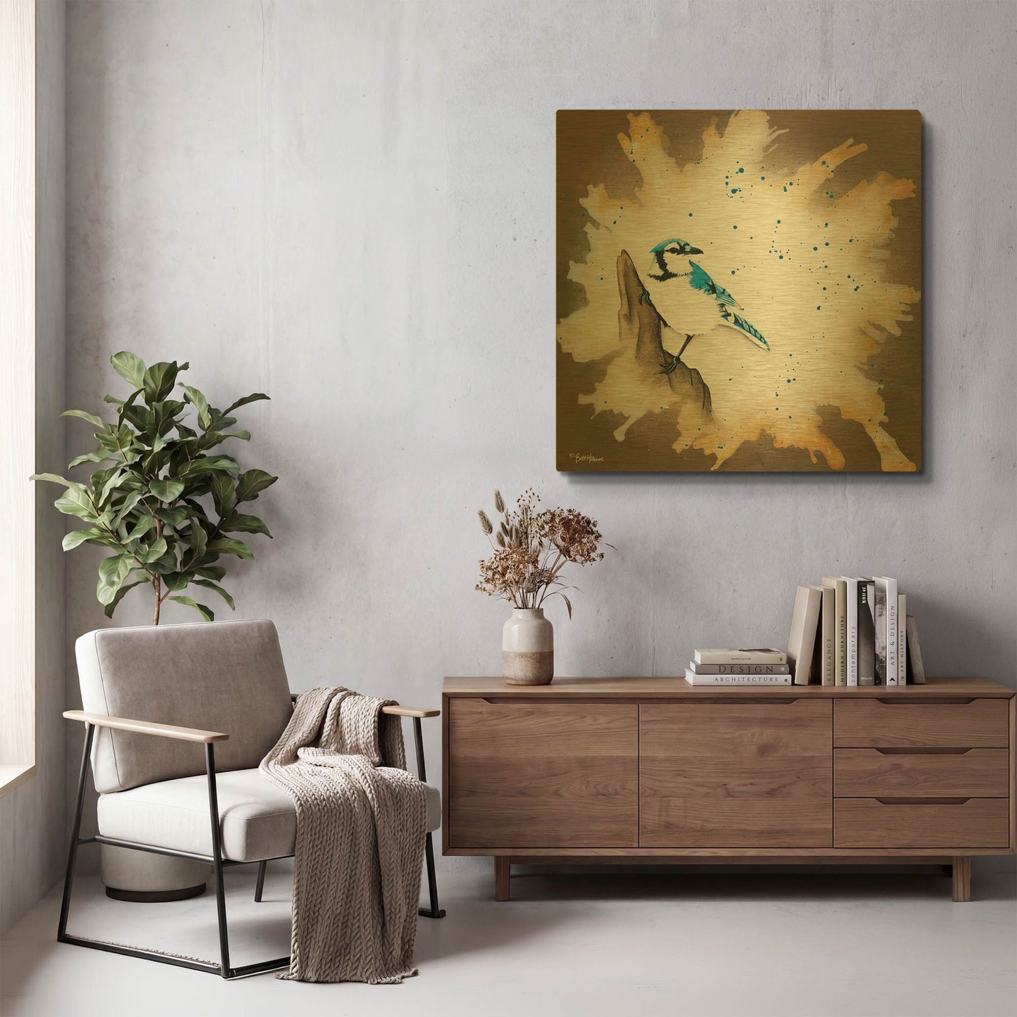 'Weathered Friends - Blue Jay' By Britt Hallowell Gold Metal Wall Art