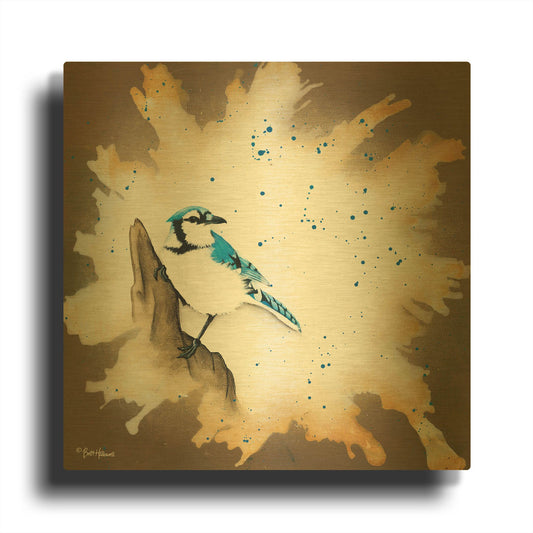 'Weathered Friends - Blue Jay' By Britt Hallowell Gold Metal Wall Art