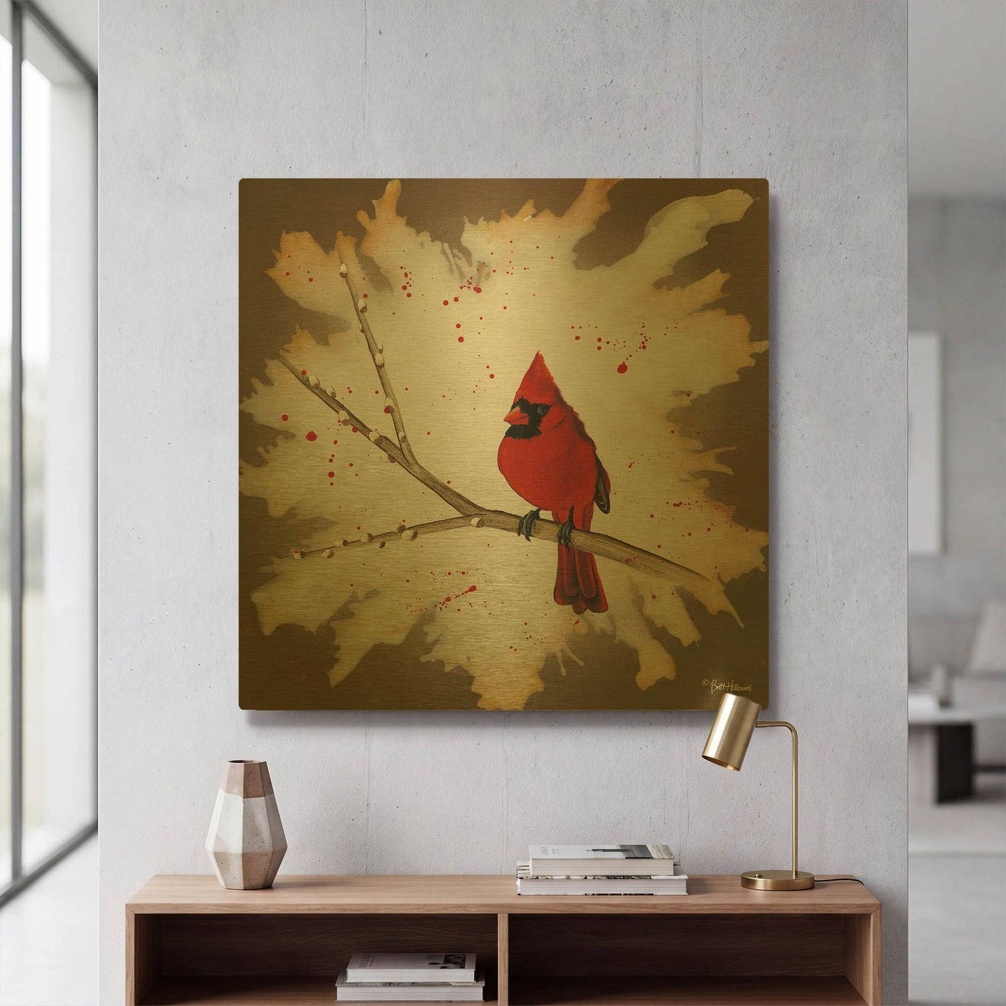 'Weathered Friends - Cardinal' By Britt Hallowell Gold Metal Wall Art