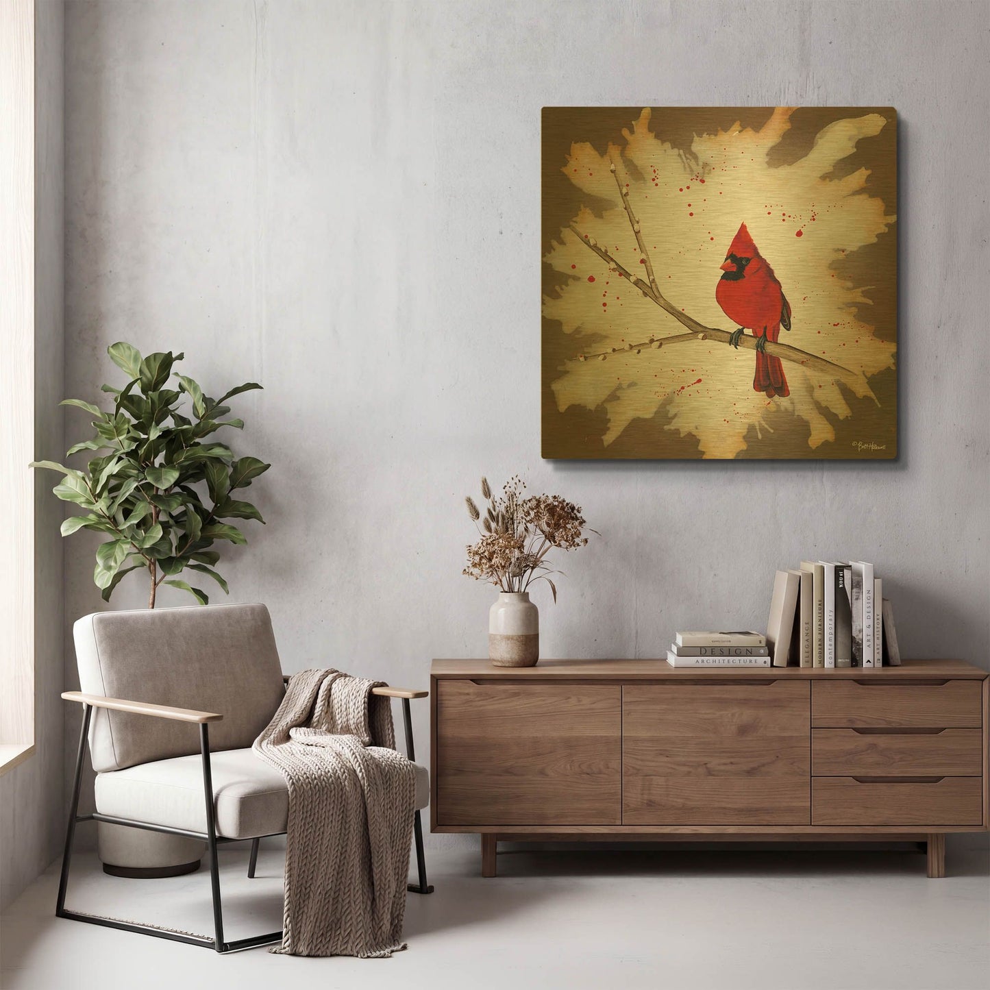 'Weathered Friends - Cardinal' By Britt Hallowell Gold Metal Wall Art