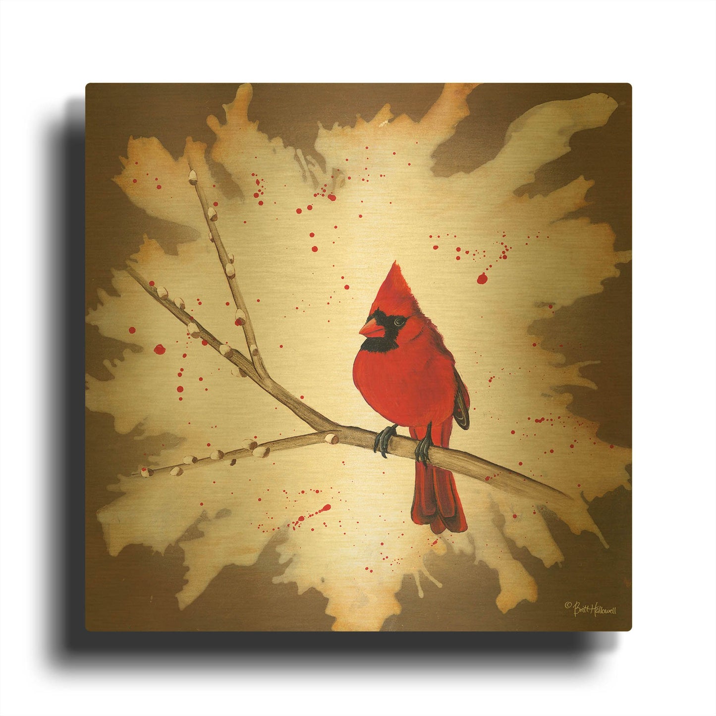 'Weathered Friends - Cardinal' By Britt Hallowell Gold Metal Wall Art