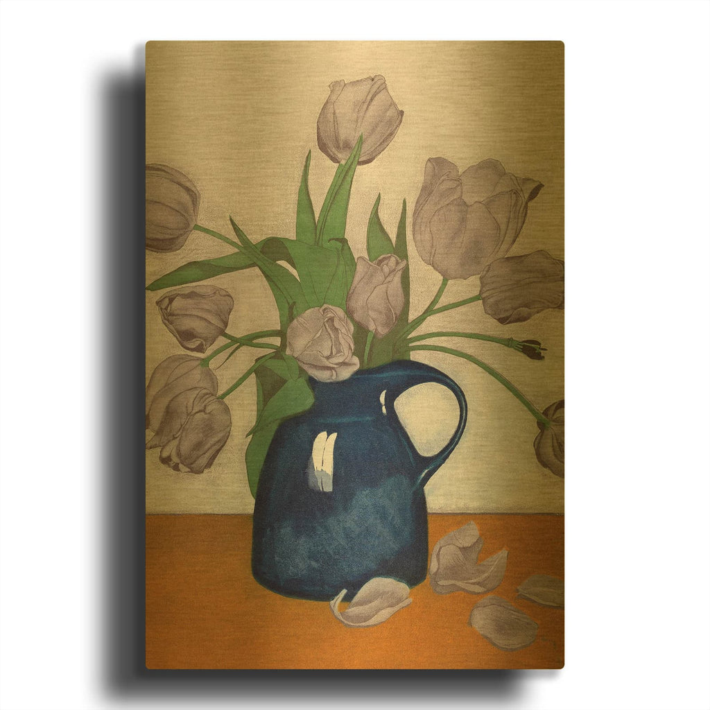 'Lilac Tulips in Blue Vase' By Design Fabrikken Gold Metal Wall Art