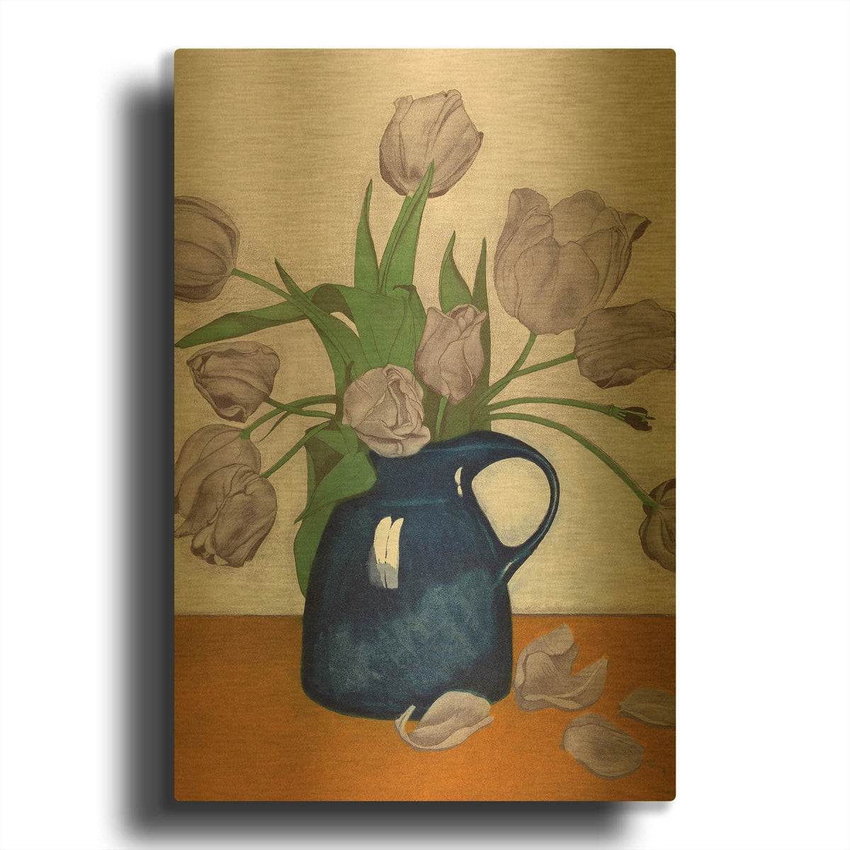 'Lilac Tulips in Blue Vase' By Design Fabrikken Gold Metal Wall Art