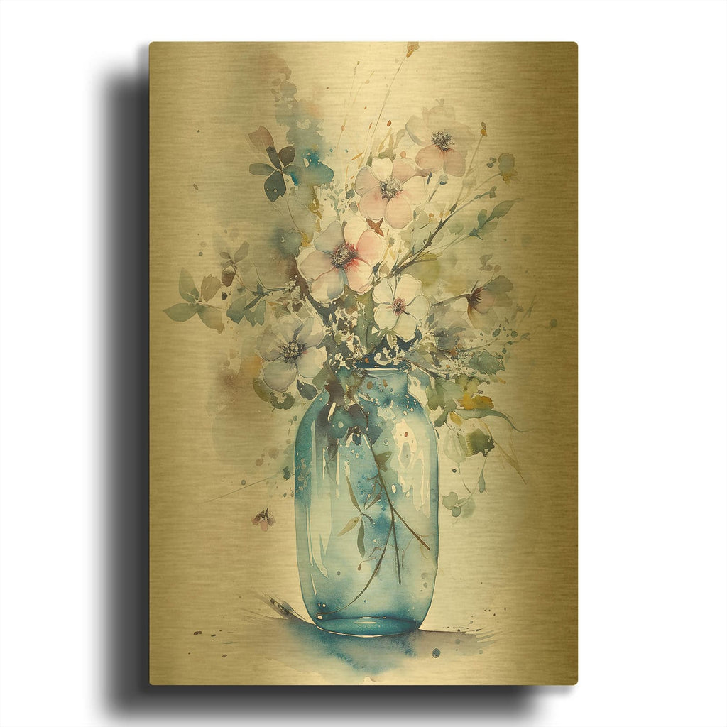 'Pale Blue Bouquet' By Design Fabrikken Gold Metal Wall Art