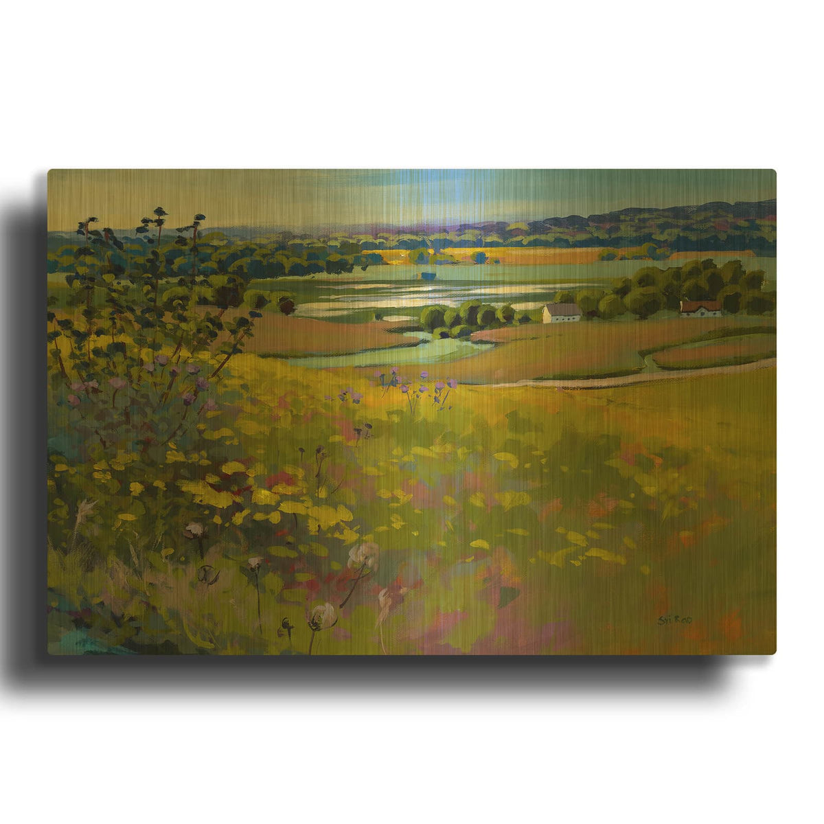 'Early Morning Golf Course View' By Sri Rao Gold Metal Wall Art