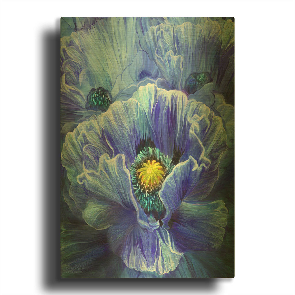 'Blue Poppy Splash' By Carol Cavalaris Gold Metal Wall Art