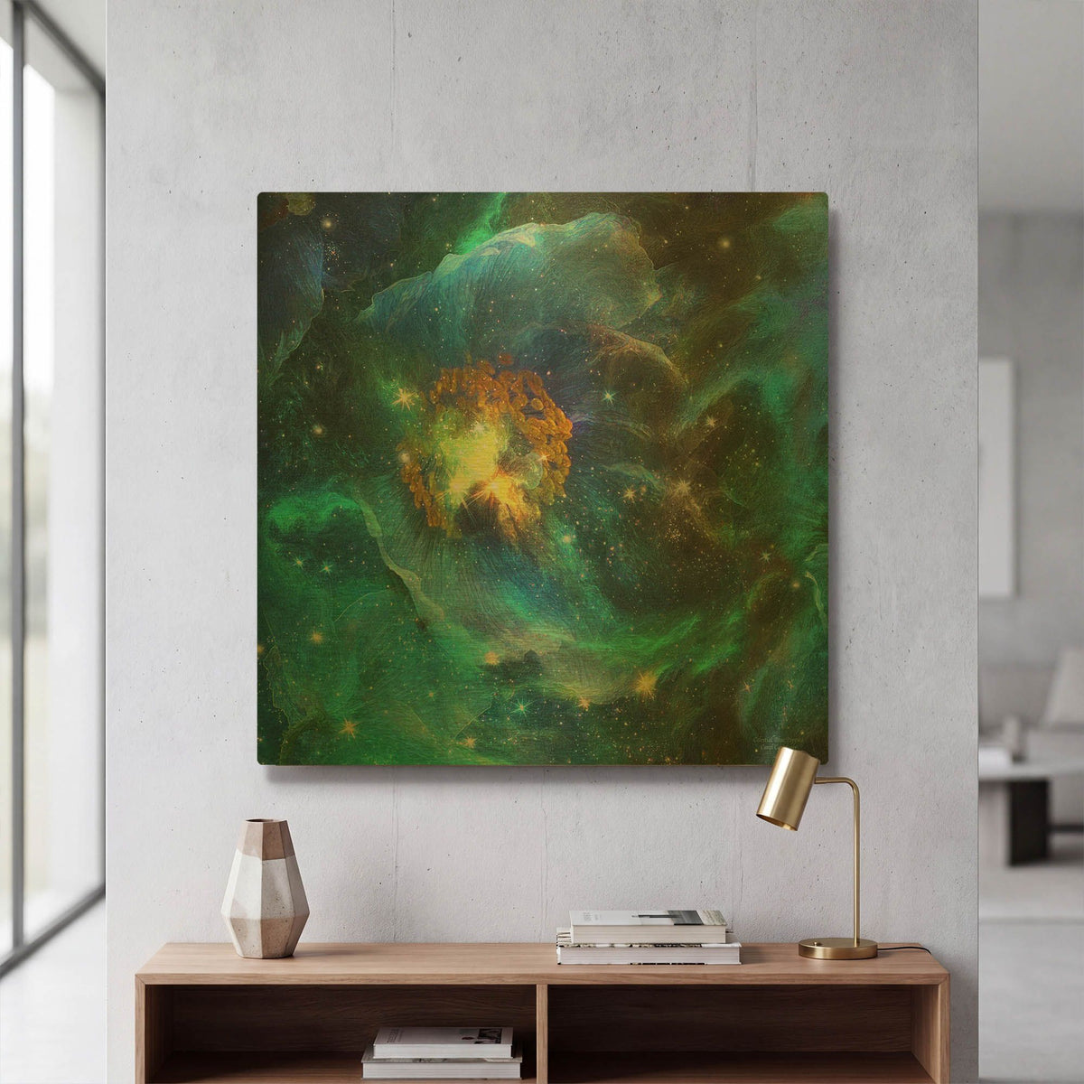 'Celestial Poppies - Blue' By Carol Cavalaris Gold Metal Wall Art