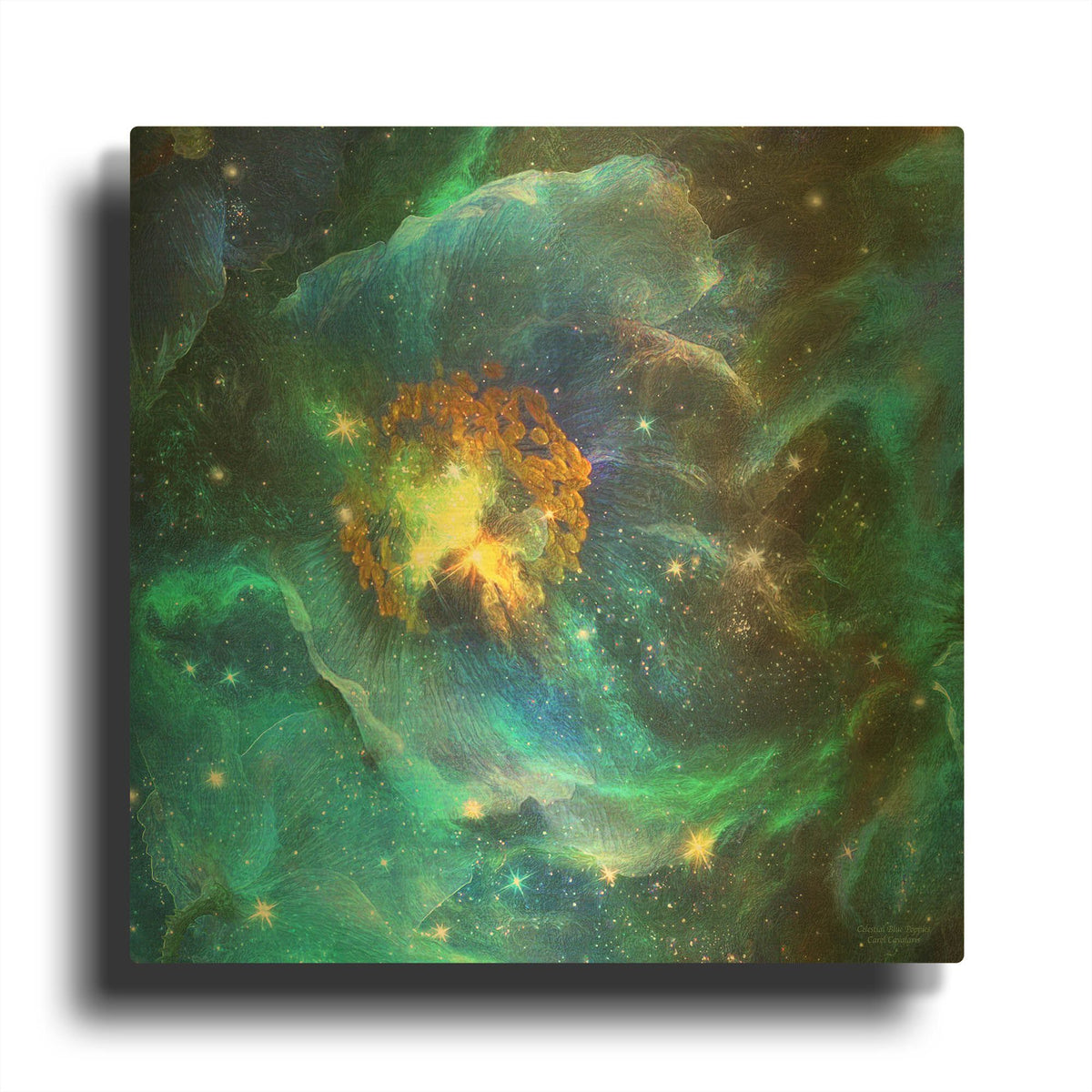 'Celestial Poppies - Blue' By Carol Cavalaris Gold Metal Wall Art