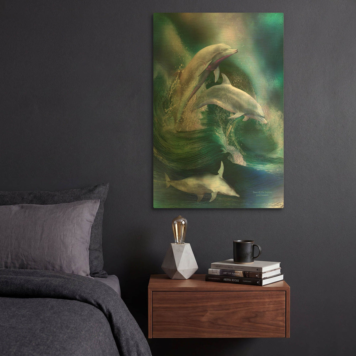 'Dance Of The Dolphins' By Carol Cavalaris Gold Metal Wall Art
