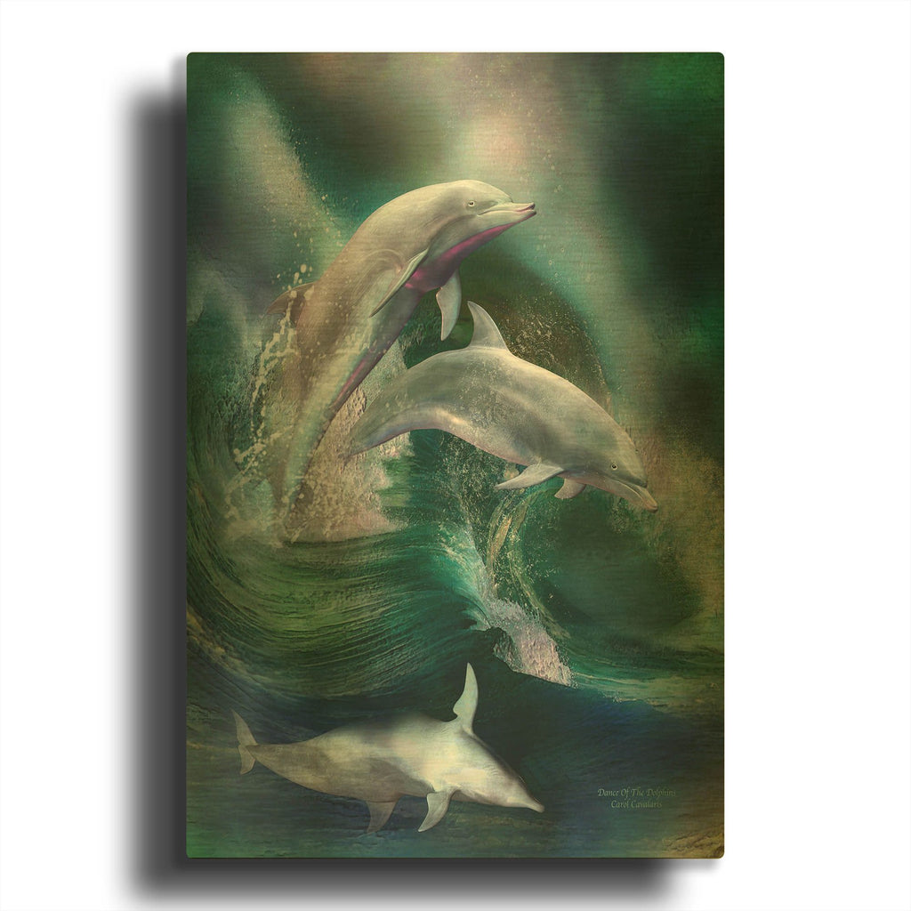 'Dance Of The Dolphins' By Carol Cavalaris Gold Metal Wall Art