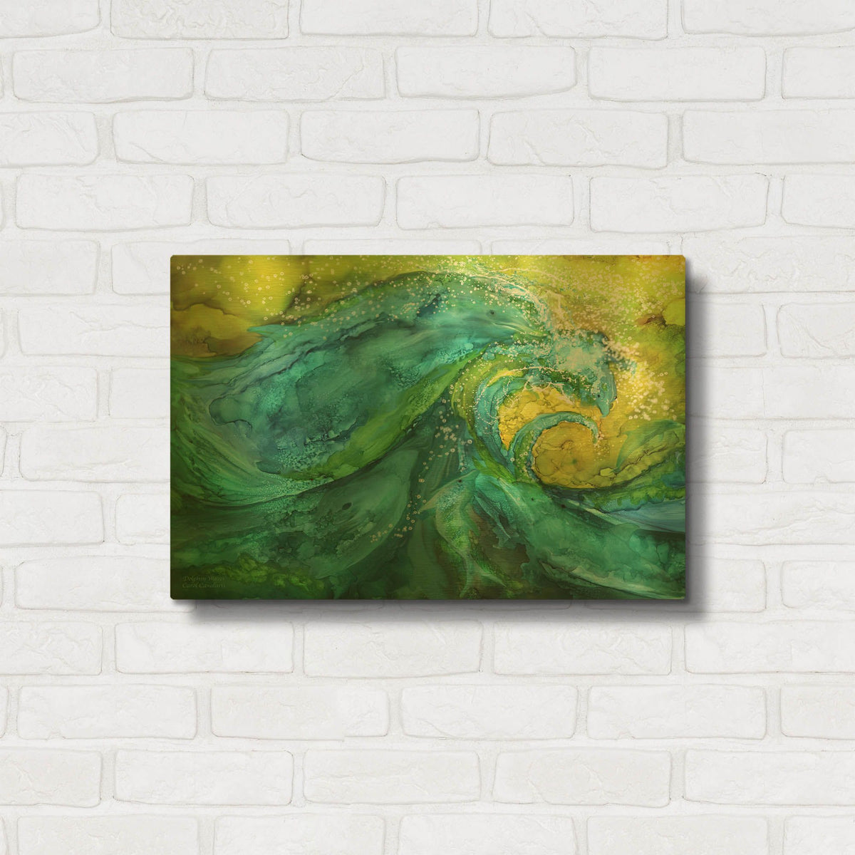 'Dolphin Waves I' By Carol Cavalaris Gold Metal Wall Art