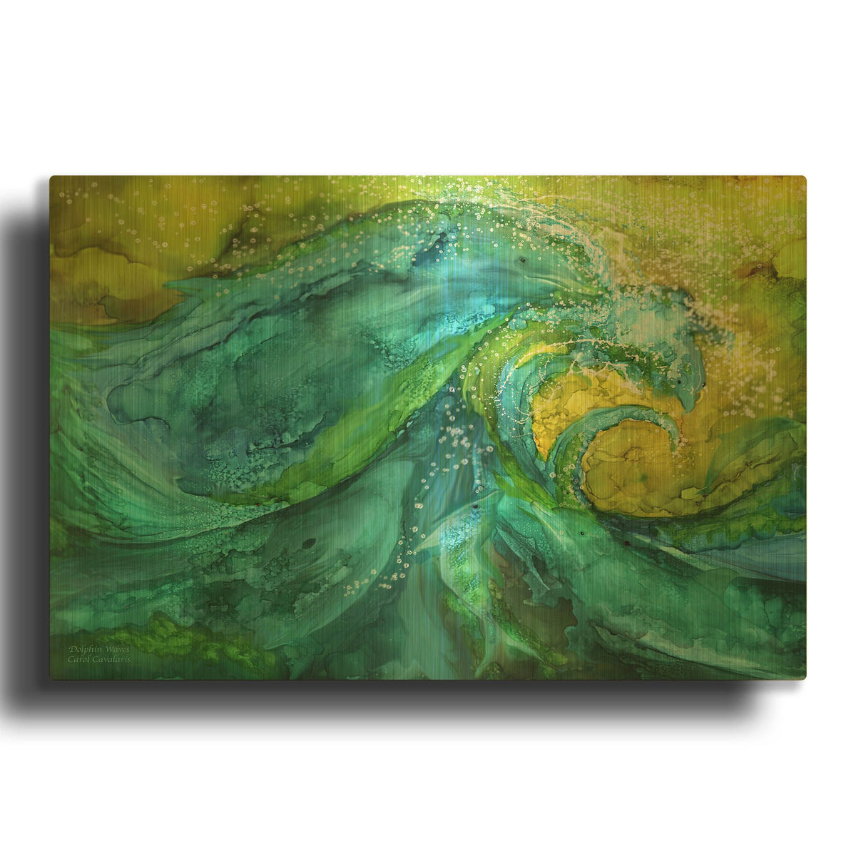'Dolphin Waves I' By Carol Cavalaris Gold Metal Wall Art