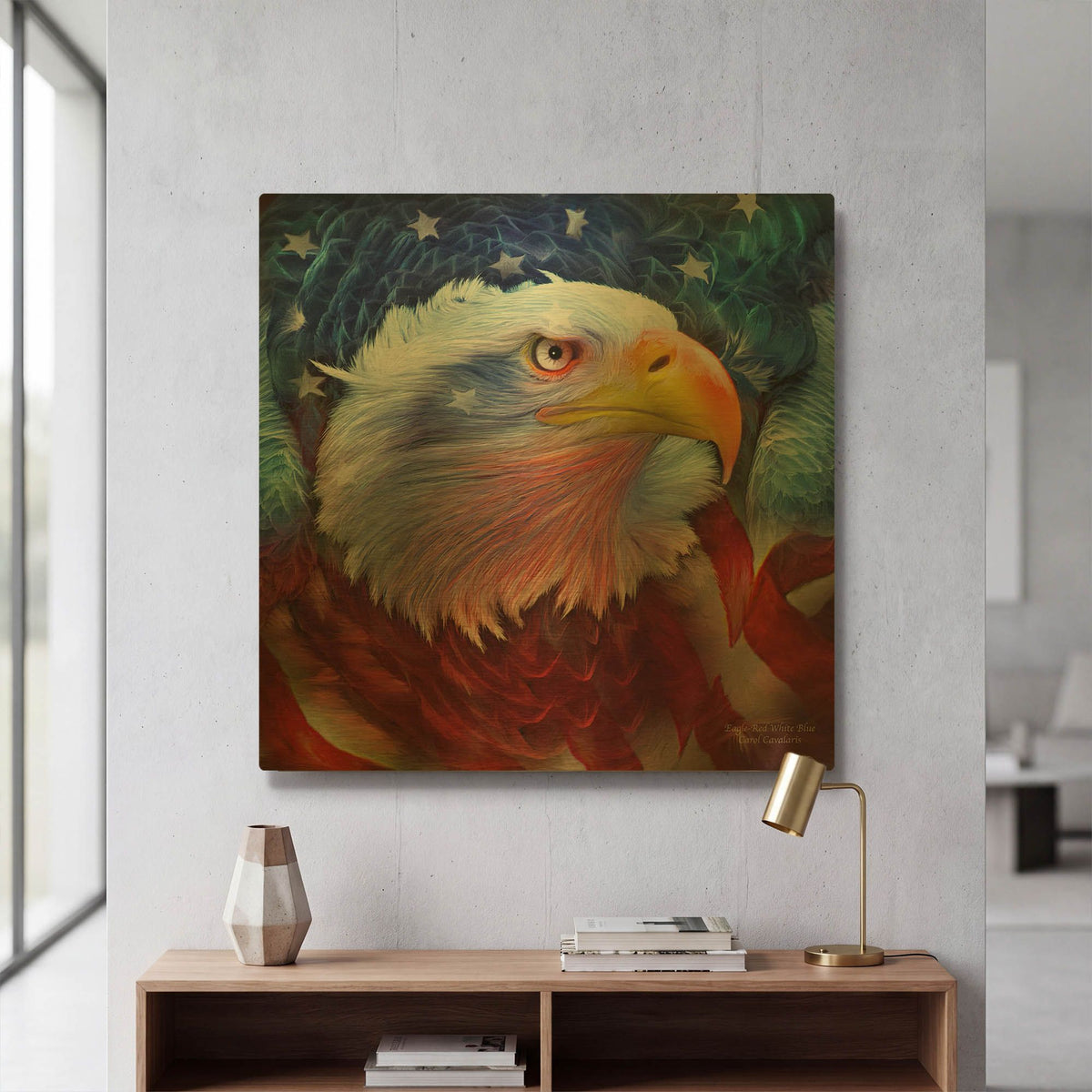 'Eagle Red White Blue' By Carol Cavalaris Gold Metal Wall Art