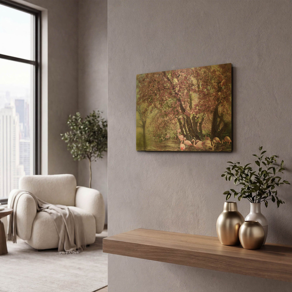 'Flamingo Lagoon' By Carol Cavalaris Gold Metal Wall Art