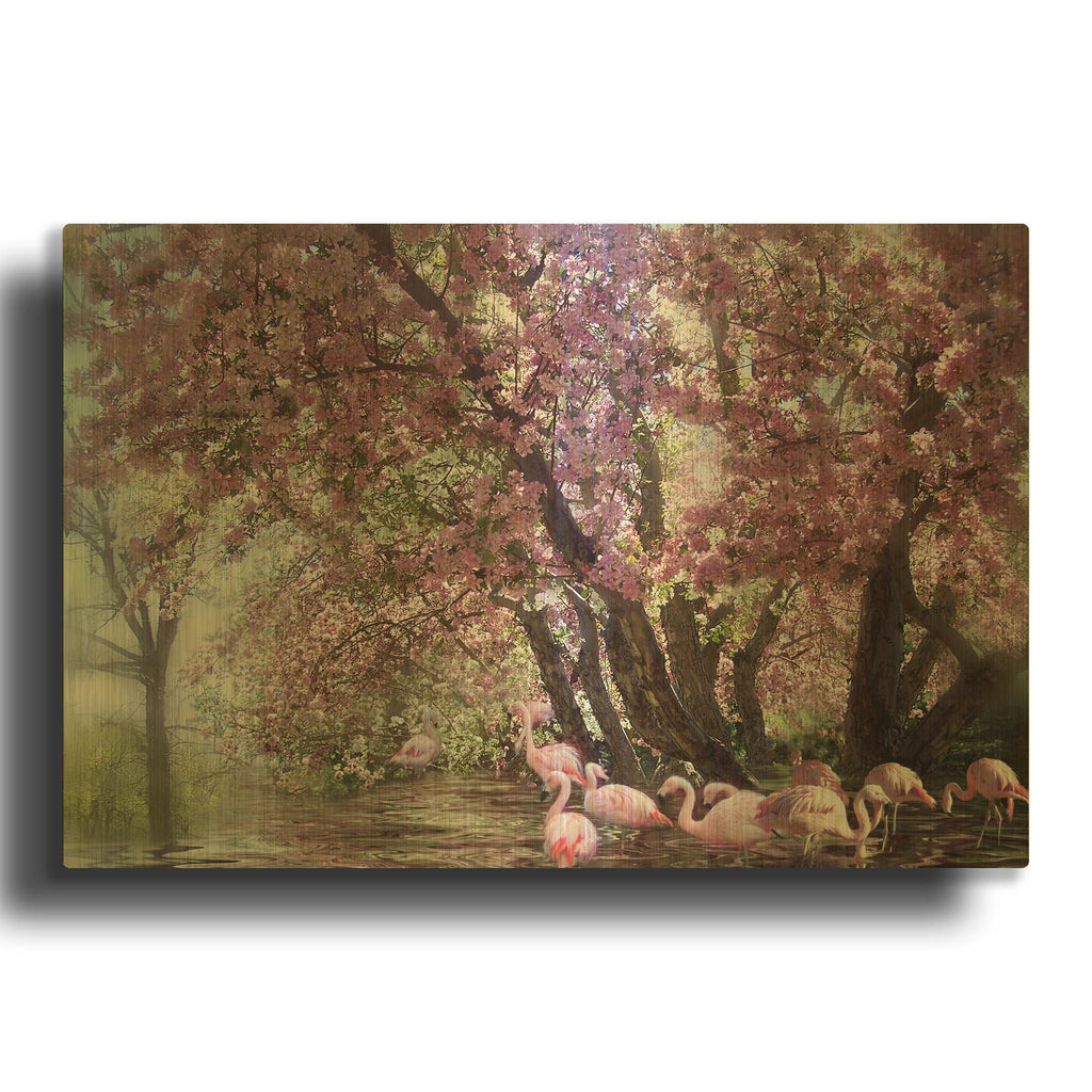 'Flamingo Lagoon' By Carol Cavalaris Gold Metal Wall Art