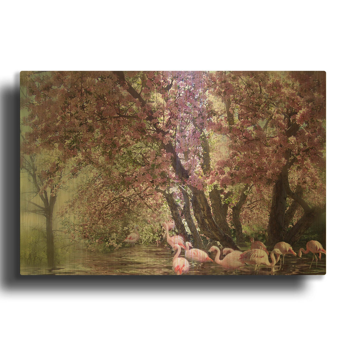 'Flamingo Lagoon' By Carol Cavalaris Gold Metal Wall Art