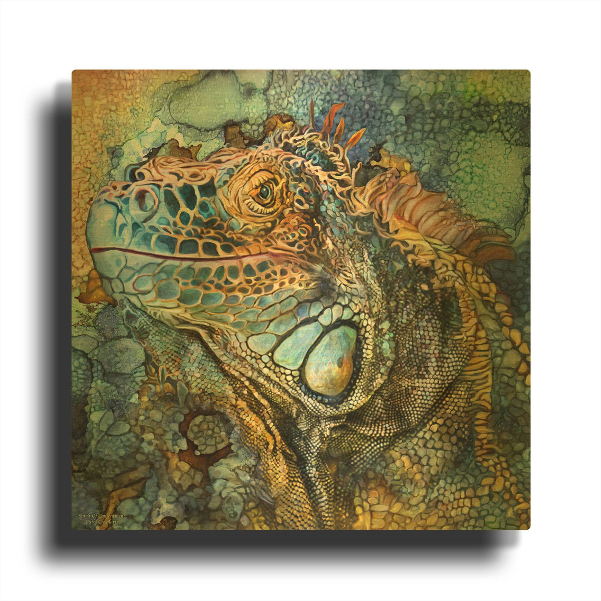 'Iguana - Spirit Of Contenment' By Carol Cavalaris Gold Metal Wall Art