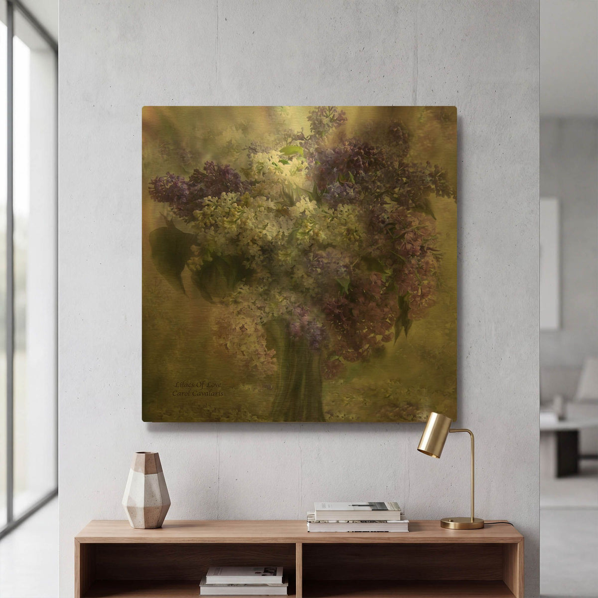 'Lilacs Of Love' By Carol Cavalaris Gold Metal Wall Art